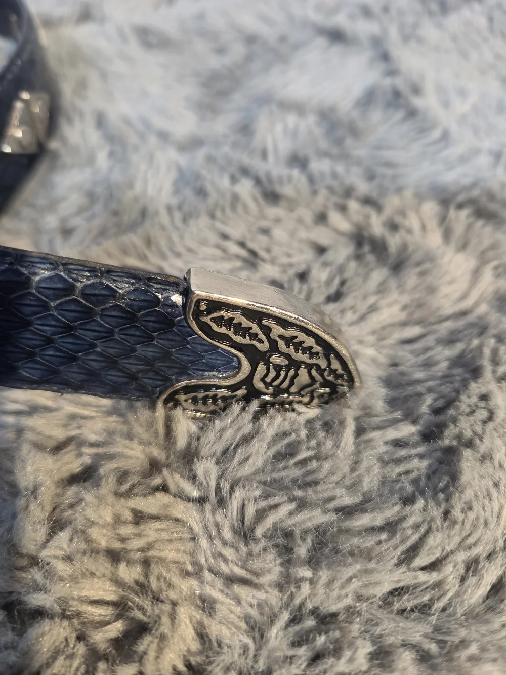 Lee Sands Snake Skin Blue  Leather Western Belt with Decorative Silver Buckle